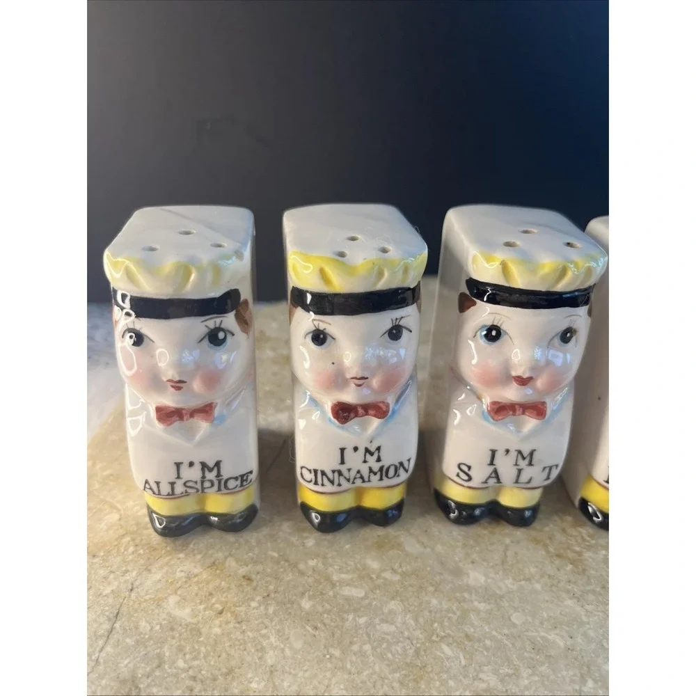 Set Of 6 1950's Royal Sealy Anthropomorphic Im Chef Ceramic Spice Shakers Japan